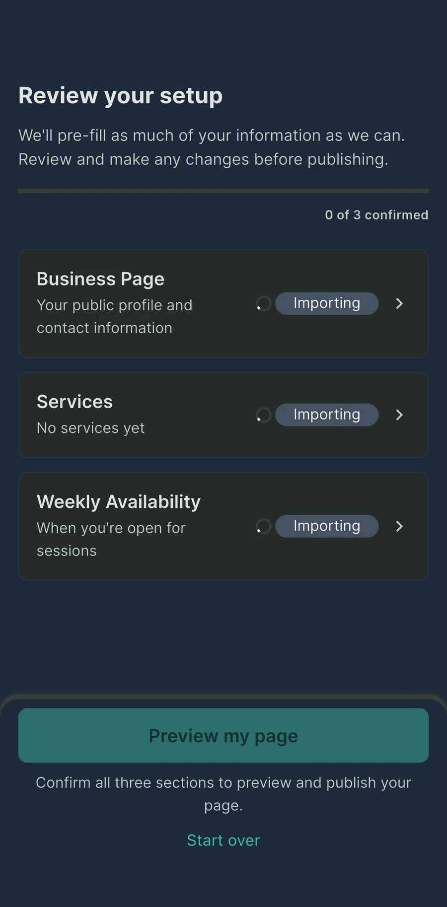 Tuned importing services and details from an existing booking page